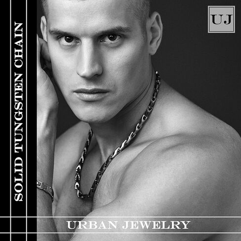 URBAN JEWELRY قلادة من التنجستن للرجال مقاس 22 بوصة باللون الأسود بسلسلة ربط in Kuwait