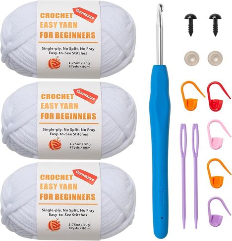 Easy Peasy Crochet Yarn for Beginners, Beginner Yarn for Crocheting, 3 Pack×1.8oz Amigurumi Crochet Yarn with Easy-to-See Stitches and No Split, Thick&Soft, Worsted Medium #4 Yarn, Cotton-Nylon Blend in Saudi Arabia