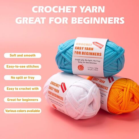 Easy Peasy Crochet Yarn for Beginners, Beginner Yarn for Crocheting, 3 Pack×1.8oz Amigurumi Crochet Yarn with Easy-to-See Stitches and No Split, Thick&Soft, Worsted Medium #4 Yarn, Cotton-Nylon Blend in Saudi Arabia