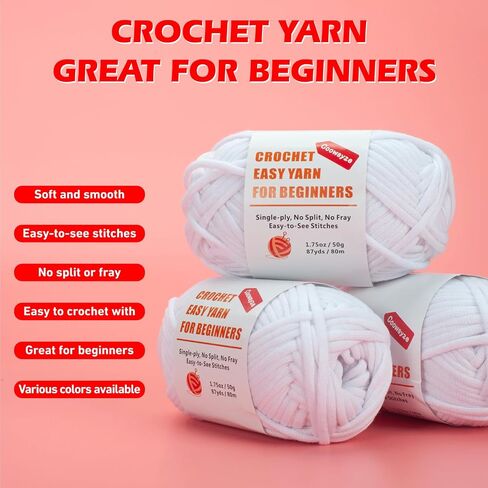 Easy Peasy Crochet Yarn for Beginners, Beginner Yarn for Crocheting, 3 Pack×1.8oz Amigurumi Crochet Yarn with Easy-to-See Stitches and No Split, Thick&Soft, Worsted Medium #4 Yarn, Cotton-Nylon Blend in Saudi Arabia
