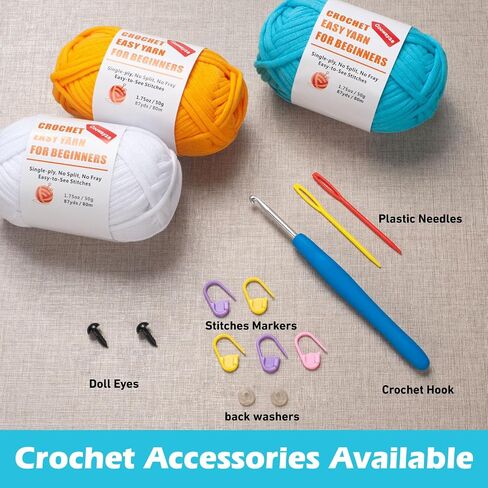 Easy Peasy Crochet Yarn for Beginners, Beginner Yarn for Crocheting, 3 Pack×1.8oz Amigurumi Crochet Yarn with Easy-to-See Stitches and No Split, Thick&Soft, Worsted Medium #4 Yarn, Cotton-Nylon Blend in Saudi Arabia