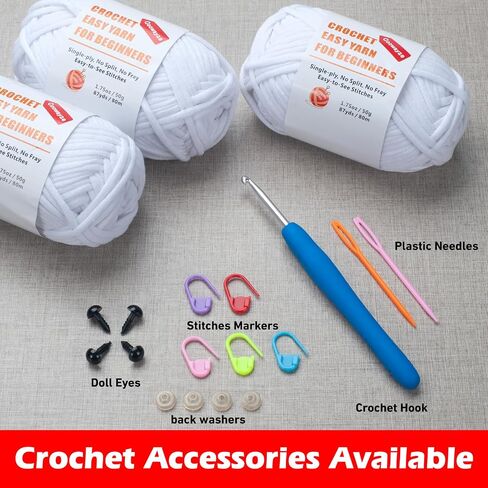 Easy Peasy Crochet Yarn for Beginners, Beginner Yarn for Crocheting, 3 Pack×1.8oz Amigurumi Crochet Yarn with Easy-to-See Stitches and No Split, Thick&Soft, Worsted Medium #4 Yarn, Cotton-Nylon Blend in Saudi Arabia