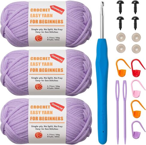 Easy Peasy Crochet Yarn for Beginners, Beginner Yarn for Crocheting, 3 Pack×1.8oz Amigurumi Crochet Yarn with Easy-to-See Stitches and No Split, Thick&Soft, Worsted Medium #4 Yarn, Cotton-Nylon Blend in Saudi Arabia