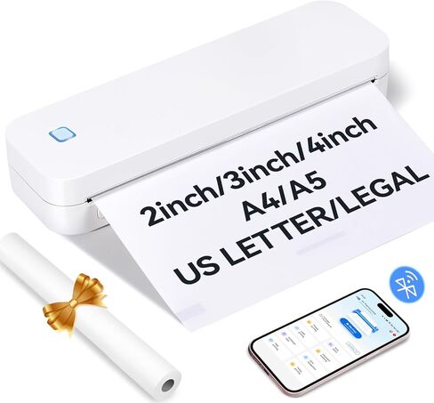 طابعات LIGHTWISH المحمولة اللاسلكية للسفر، طابعة D80 الحرارية بدون حبر، تدعم الحروف الأمريكية مقاس 8.5 بوصة × 11 بوصة، طابعة محمولة متوافقة مع iPhone Android Mac Windows، للسيارة المنزلية المكتبية in Kuwait