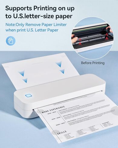 طابعات LIGHTWISH المحمولة اللاسلكية للسفر، طابعة D80 الحرارية بدون حبر، تدعم الحروف الأمريكية مقاس 8.5 بوصة × 11 بوصة، طابعة محمولة متوافقة مع iPhone Android Mac Windows، للسيارة المنزلية المكتبية in Kuwait