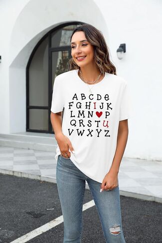 Valentines Shirts for Women Teacher Valentine Gift Alphabet I Love You Tops Girlfriend Shirts Short Sleeve Tees Tops in Kuwait