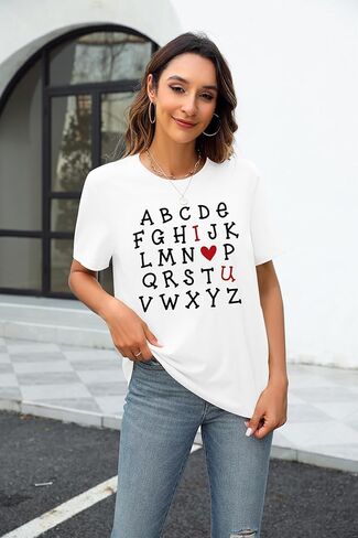 Valentines Shirts for Women Teacher Valentine Gift Alphabet I Love You Tops Girlfriend Shirts Short Sleeve Tees Tops in Kuwait