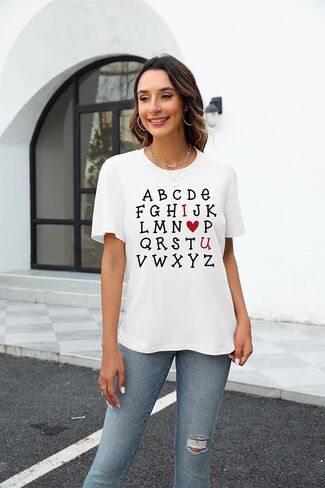 Valentines Shirts for Women Teacher Valentine Gift Alphabet I Love You Tops Girlfriend Shirts Short Sleeve Tees Tops in Kuwait
