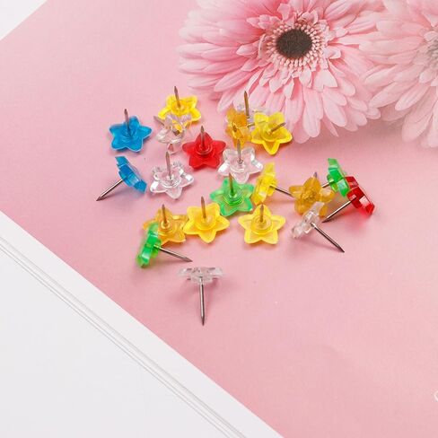 100PCS Star Shape Multi-Color Push Pins, Plastic Decorative Thumb Tacks for Wall Hanging Bulletin Board Calendar Photo in Kuwait