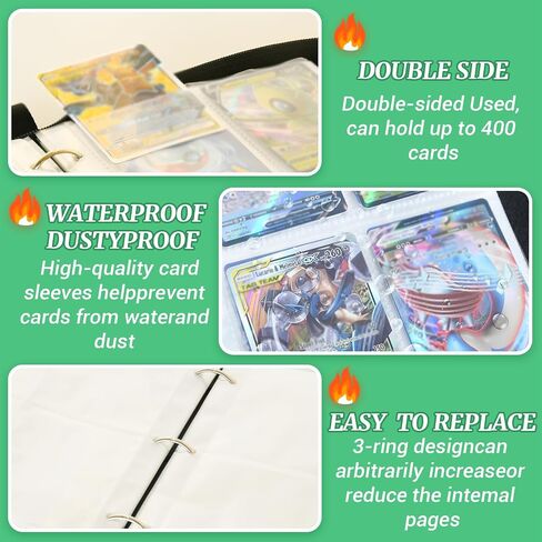 Card Binder 4-Pocket Trading Cards Holder, Trading Binders Fits 400 Cards for Card Games Collection Case Book With 50 Removable Sleeves Display Storage Carrying Case (4 Pocket) in Saudi Arabia