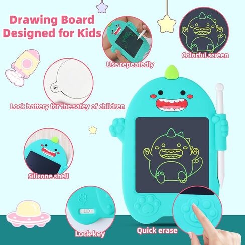 كمبيوتر لوحي صغير للكتابة LCD، ألعاب لوحة خربش صغيرة هدايا للأولاد والبنات بعمر 3 سنوات فما فوق، لوحة رسم لطيفة للأطفال، هدايا للأطفال الصغار في عيد ميلاد التعلم التعليمي (ديناصور) in Saudi Arabia