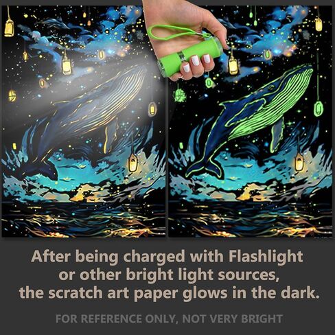 8 Sheet Noctilucent Scratch Art Rainbow Painting Paper with Pen / Cleaning Brush, Glow in The Dark Engraving Scratchboard(A4) for Adults Teen & Kids, Sketch Card Creative Craft Toy (Dolphin/Butterfly) in Saudi Arabia
