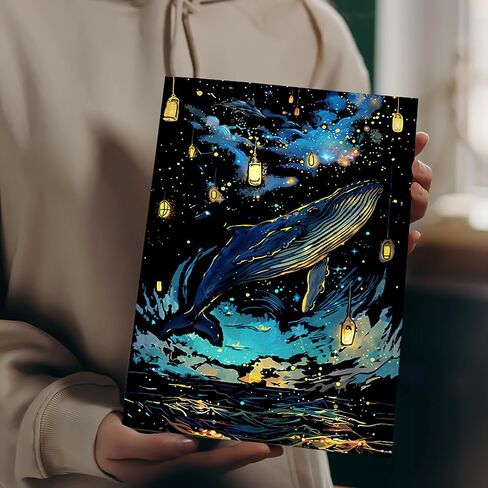 8 Sheet Noctilucent Scratch Art Rainbow Painting Paper with Pen / Cleaning Brush, Glow in The Dark Engraving Scratchboard(A4) for Adults Teen & Kids, Sketch Card Creative Craft Toy (Dolphin/Butterfly) in Saudi Arabia