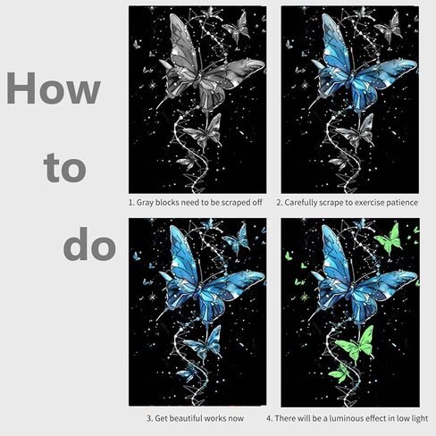 8 Sheet Noctilucent Scratch Art Rainbow Painting Paper with Pen / Cleaning Brush, Glow in The Dark Engraving Scratchboard(A4) for Adults Teen & Kids, Sketch Card Creative Craft Toy (Dolphin/Butterfly) in Saudi Arabia