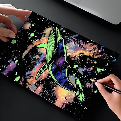 8 Sheet Noctilucent Scratch Art Rainbow Painting Paper with Pen / Cleaning Brush, Glow in The Dark Engraving Scratchboard(A4) for Adults Teen & Kids, Sketch Card Creative Craft Toy (Dolphin/Butterfly) in Saudi Arabia