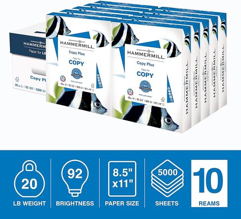 Hammermill Printer Paper, 20 lb Copy Plus, 8.5 x 11 - 10 Ream (5,000 Sheets) - 92 Bright, Made in the USA in Saudi Arabia