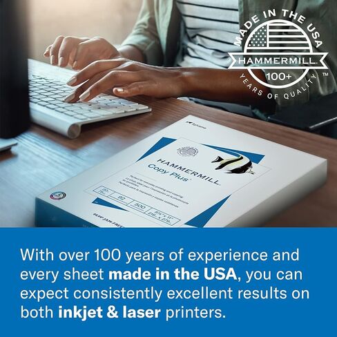 ورق طابعة Hammermill، نسخة إضافية بوزن 20 رطل، 8.5 × 11 - 10 رزمة (5000 ورقة) - 92 ساطع، صنع في الولايات المتحدة الأمريكية in Kuwait