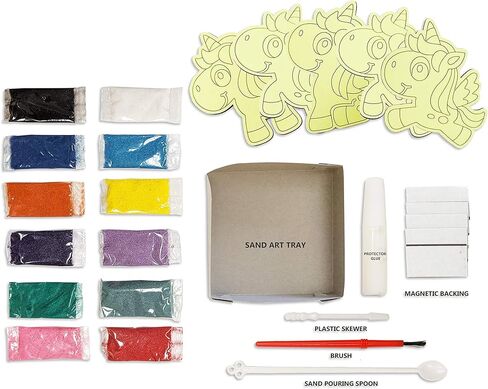 لوح رسم رملي مغناطيسي للتقشير والعصا من VHALE، 5 مجموعات فنية رملية MDF مع مغناطيس مضاد للخدش، تصميمات قابلة للتقشير والرش والعصا، 12 لونًا رمليًا، ديكور للثلاجة، هدايا حفلات الأطفال (يونيكورن) in Kuwait