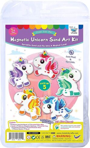 لوح رسم رملي مغناطيسي للتقشير والعصا من VHALE، 5 مجموعات فنية رملية MDF مع مغناطيس مضاد للخدش، تصميمات قابلة للتقشير والرش والعصا، 12 لونًا رمليًا، ديكور للثلاجة، هدايا حفلات الأطفال (يونيكورن) in Kuwait