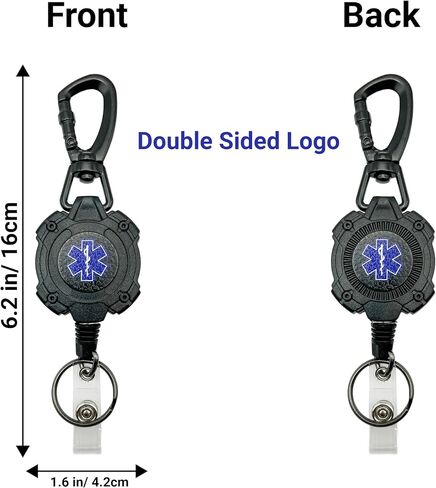 EMS, EMT, Paramedic/Medic Heavy Duty Medical Badge Reel Star of Life. 360° Swivel Carabiner Clip. 32.5" Steel Cable/Rope with Key Ring & ID Strap. 8 oz Weight in Saudi Arabia