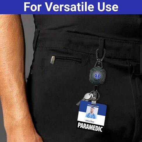 EMS, EMT, Paramedic/Medic Heavy Duty Medical Badge Reel Star of Life. 360° Swivel Carabiner Clip. 32.5" Steel Cable/Rope with Key Ring & ID Strap. 8 oz Weight in Saudi Arabia