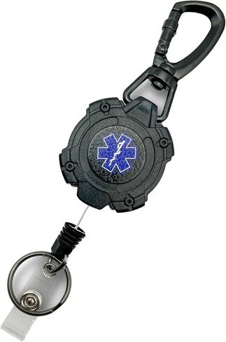 EMS, EMT, Paramedic/Medic Heavy Duty Medical Badge Reel Star of Life. 360° Swivel Carabiner Clip. 32.5" Steel Cable/Rope with Key Ring & ID Strap. 8 oz Weight in Saudi Arabia