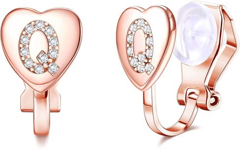 FUNRUN JEWELRY مشبك أولي على شكل قلب على أقراط مسمارية للنساء مطلي بالذهب الوردي وحروف أبجدية أنيقة من A-Z أقراط مسمار غير مثقوبة in Saudi Arabia