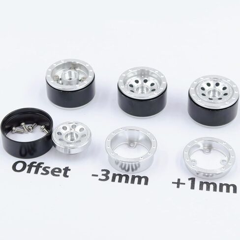 hobbysoul Adjustable Offset 1.0 beadlock Wheels Silver +1mm Positive & -3mm Negative Offset Heavy 1.0 Wheels Rims for RC Micro Crawler 1/18 Traxxas TRX4M Axial SCX24 AX24,(4-Pack) in Saudi Arabia