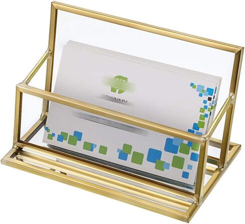 Hipiwe Glass Business Card Holder Stand - Vintage Gold Metal Name Card Display Stand Office Desktop Countertop Business Card Organizer in Kuwait