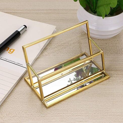 Hipiwe Glass Business Card Holder Stand - Vintage Gold Metal Name Card Display Stand Office Desktop Countertop Business Card Organizer in Kuwait