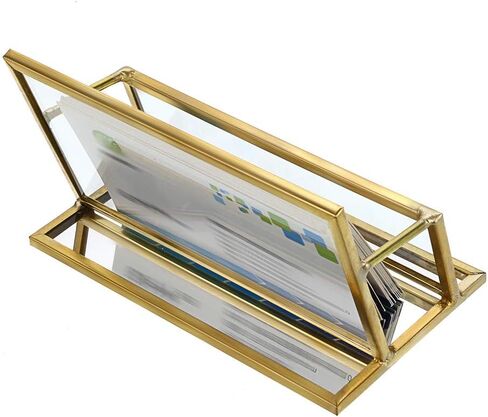 Hipiwe Glass Business Card Holder Stand - Vintage Gold Metal Name Card Display Stand Office Desktop Countertop Business Card Organizer in Kuwait