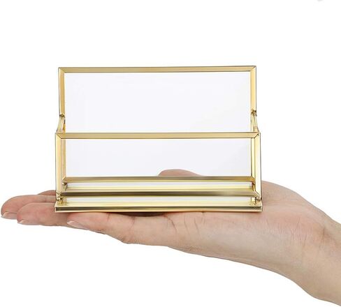 Hipiwe Glass Business Card Holder Stand - Vintage Gold Metal Name Card Display Stand Office Desktop Countertop Business Card Organizer in Kuwait