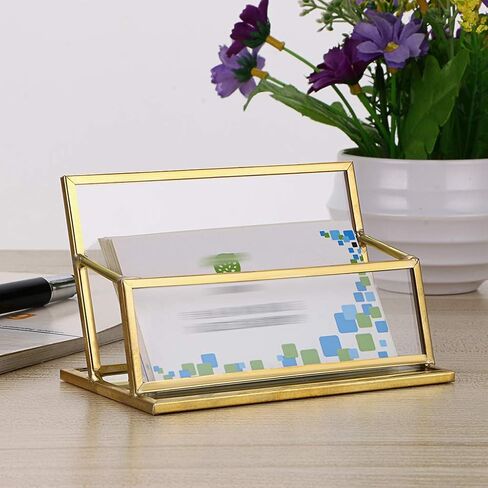 Hipiwe Glass Business Card Holder Stand - Vintage Gold Metal Name Card Display Stand Office Desktop Countertop Business Card Organizer in Kuwait