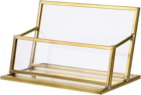 Hipiwe Glass Business Card Holder Stand - Vintage Gold Metal Name Card Display Stand Office Desktop Countertop Business Card Organizer in Kuwait