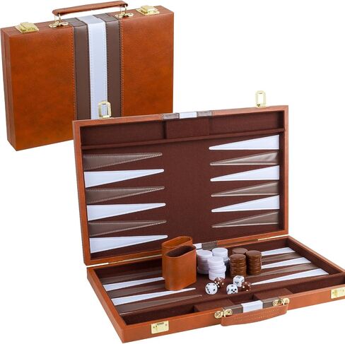 Backgammon Set 2 Players Classic Backgammon Sets for Adults Board Game with PU Leather Case Portable and Travel Backgammon Set (Brown, 11inch) in Kuwait