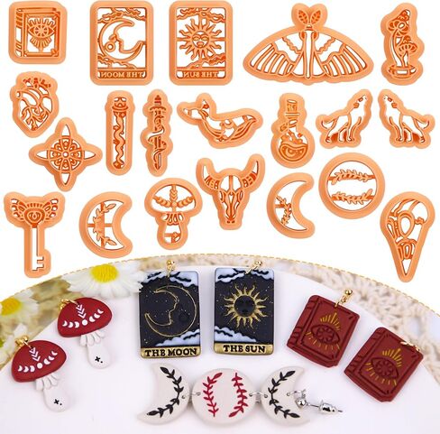 Puocaon Mystic Polymer Clay Cutters - 20 قطعة قواطع طين بوهو لأقراط طين البوليمر، قواطع طين البوليمر الجمجمة، قواطع أقراط طين بوليمر فطر الحوت، قواطع مجوهرات طين طور القمر الذئب in Saudi Arabia