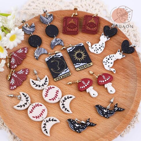 Puocaon Mystic Polymer Clay Cutters - 20 قطعة قواطع طين بوهو لأقراط طين البوليمر، قواطع طين البوليمر الجمجمة، قواطع أقراط طين بوليمر فطر الحوت، قواطع مجوهرات طين طور القمر الذئب in Saudi Arabia