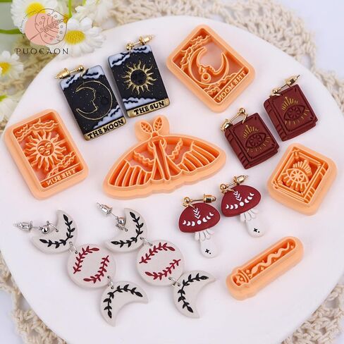 Puocaon Mystic Polymer Clay Cutters - 20 قطعة قواطع طين بوهو لأقراط طين البوليمر، قواطع طين البوليمر الجمجمة، قواطع أقراط طين بوليمر فطر الحوت، قواطع مجوهرات طين طور القمر الذئب in Saudi Arabia