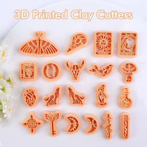 Puocaon Mystic Polymer Clay Cutters - 20 قطعة قواطع طين بوهو لأقراط طين البوليمر، قواطع طين البوليمر الجمجمة، قواطع أقراط طين بوليمر فطر الحوت، قواطع مجوهرات طين طور القمر الذئب in Saudi Arabia