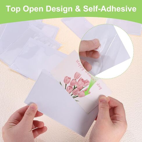 uxcell 50 Pcs Self Adhesive Index Card Pockets with Top Open for Loading, 2 x 4 Inch PVC Clear Index Card Label Holder Photo Sleeves for Office Home Library Card Storage Bin in Saudi Arabia