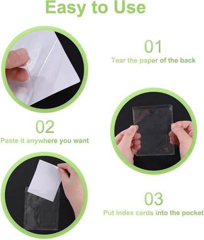uxcell 50 Pcs Self Adhesive Index Card Pockets with Top Open for Loading, 2 x 4 Inch PVC Clear Index Card Label Holder Photo Sleeves for Office Home Library Card Storage Bin in Saudi Arabia
