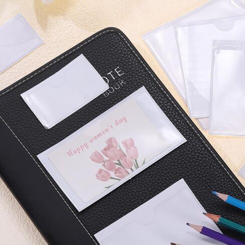uxcell 50 Pcs Self Adhesive Index Card Pockets with Top Open for Loading, 2 x 4 Inch PVC Clear Index Card Label Holder Photo Sleeves for Office Home Library Card Storage Bin in Saudi Arabia