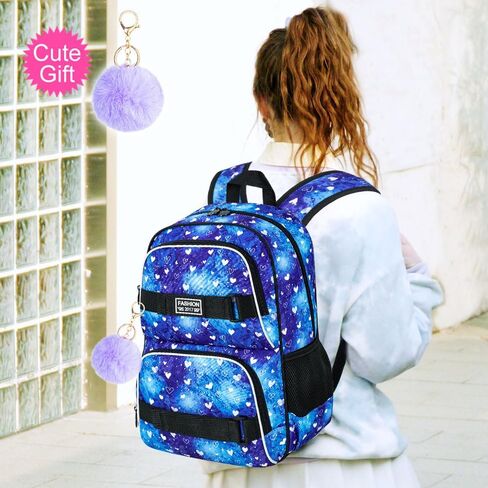 17 Inches Backpack for Girls Women, 3Pcs Rose Laptop Backpacks with Lunch Bag, Water Resistant College School Bookbag Set for Teens Students(Black) in Kuwait