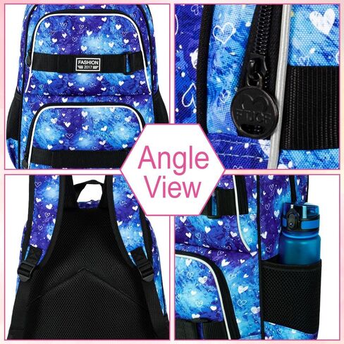 17 Inches Backpack for Girls Women, 3Pcs Rose Laptop Backpacks with Lunch Bag, Water Resistant College School Bookbag Set for Teens Students(Black) in Kuwait