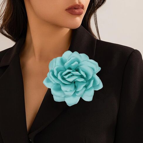 Satin Fabric Rose Flower Brooches - Handmade Floral Accessory for Wedding Party Dance Banquet Ceremony - Size: 4.72in in Saudi Arabia