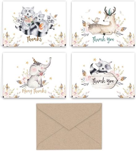 بطاقات ملاحظات من Paper Frenzy Woodland Animals شكرًا لك وأظرف كرافت، 24 حزمة in Kuwait