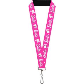 Buckle-Down Barbie Lanyard, Barbie Script Signature Logo and Silhouette Hot Pink White, Elastic