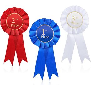3 Pcs Badge Ribbons Award Ribbon Rosette Set 1st 2nd 3rd Place Rosette Ribbons Satin Participation Ribbon Blue Red and White Prize Ribbons Honorable Medal Ribbons for Classroom Prize Talent Show