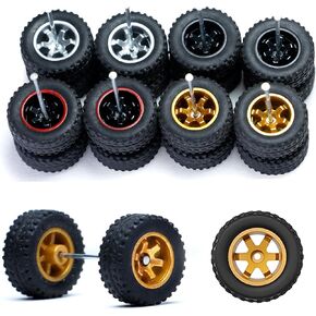 MiforKarrs 1/64 Scale Car Wheel Kit, ABS and Rubber Material Buggy Model, 6-Panel,Hotwheels/Matchbox Compatible, Premium Car Culture Off-Road Series (16 Sets Packaging)
