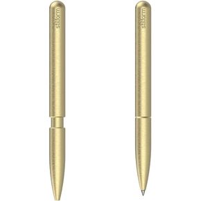 200034 Ballpoint Pen - Patented Sliding Cap with Magnetic Mechanism - Brushed Brass